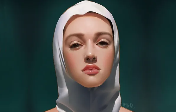 Картинка лицо, портрет девушки, белый платок