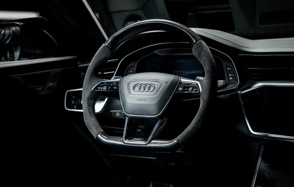 Картинка Audi, руль, салон, ABT, универсал, TFSI, RS 6, 2020, RS6-R, V8 Twin-Turbo, RS6 Avant, 4.0 …