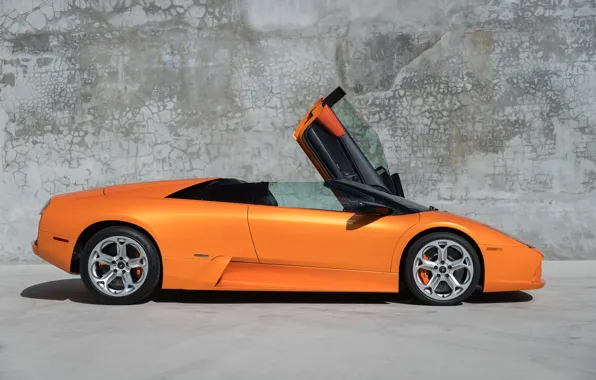 Картинка Оранжевый, Суперкар, Вид сбоку, Scissor doors, Lamborghini Murcielago Roadster