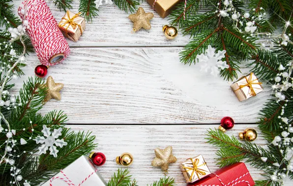 Картинка украшения, Новый Год, Рождество, подарки, christmas, merry, decoration, gift box, fir tree, ветки ели