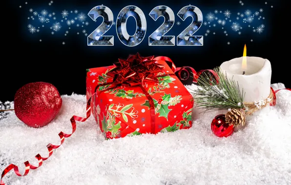 Картинка снег, праздник, новый год, свеча, шишка, Happy New Year, серпантин, snow, с новым годом, Merry …