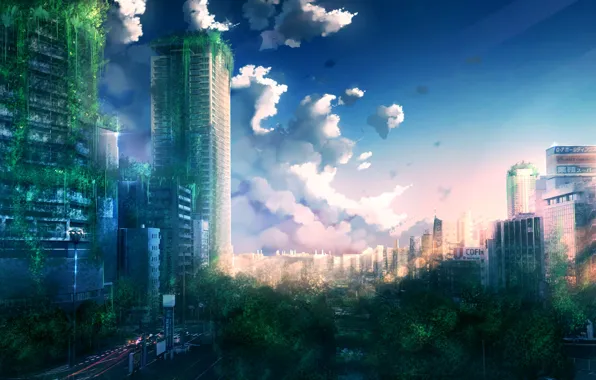 Картинка небо, город, постапокалипсис