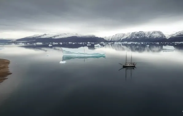 Картинка море, корабль, лёд, Ostgronland, Eqalugaarsuit, Grønland