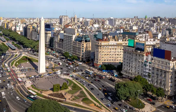 Картинка дорога, дома, площадь, Аргентина, Буэнос-Айрес, стелла