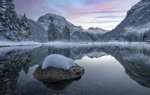 Картинка зима, горы, озеро