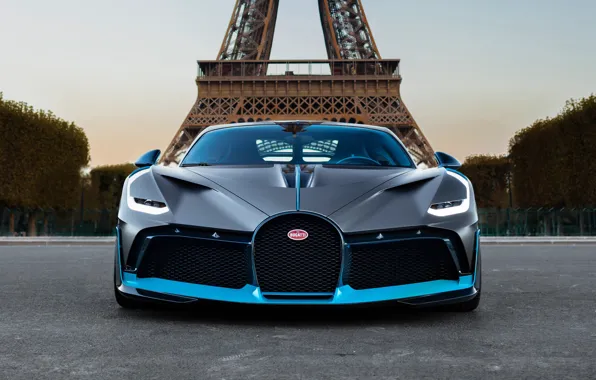 Картинка Париж, Bugatti, Эйфелева башня, суперкар, вид спереди, 2018, гиперкар, Divo