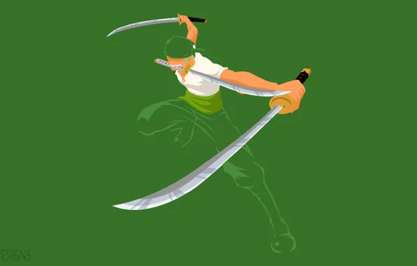 Картинка зелень, минимализм, парень, мечи, One Piece