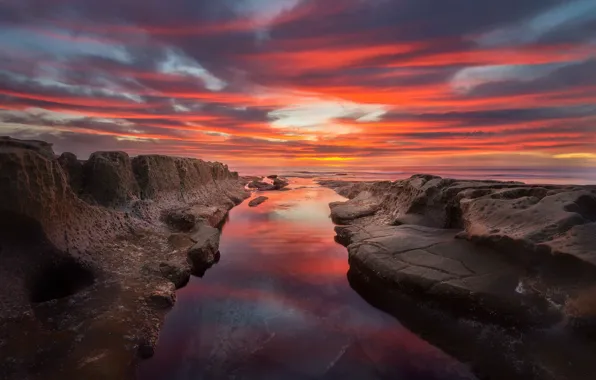 Картинка море, закат, San Diego