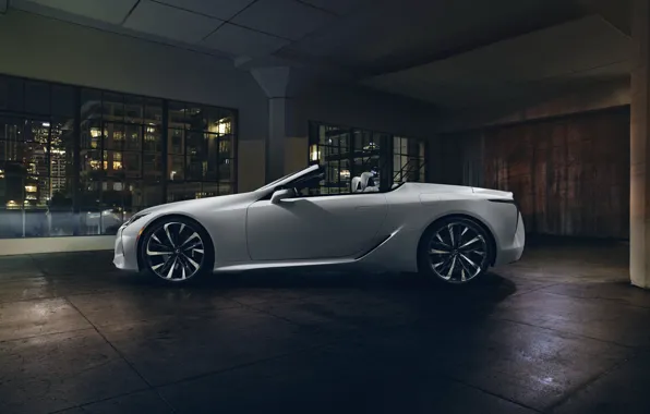Картинка белый, Lexus, кабриолет, вид сбоку, 2019, LC Convertible Concept