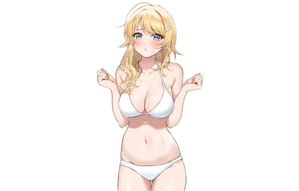 Картинка girl, white, sexy, Anime, blonde, bikini, Pretty, shy