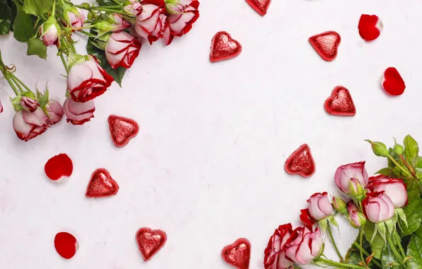 Картинка цветы, розы, сердечки, valentines day