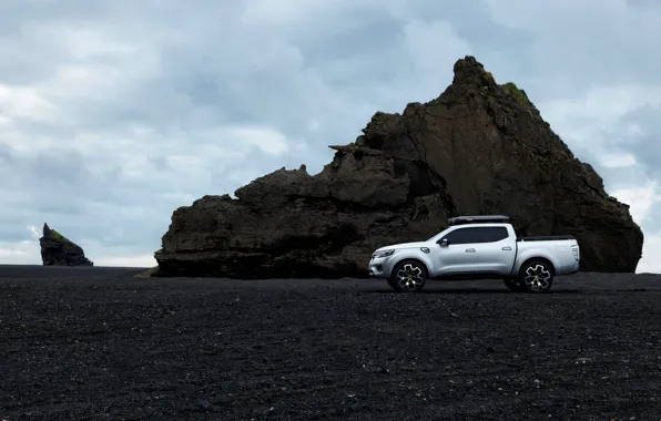 Картинка скала, серебристый, Renault, профиль, пикап, 2015, Alaskan Concept