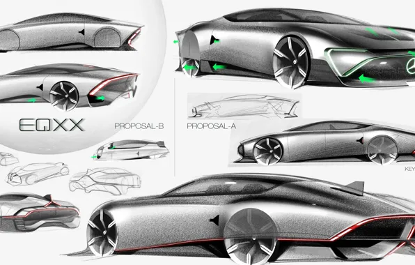 Картинка купе, Mercedes-Benz, варианты, 2022, наброски, Vision EQXX Concept