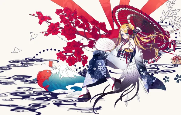 Картинка девушка, зонт, юката, Ангел кровопролития, Satsuriku no Tenshi