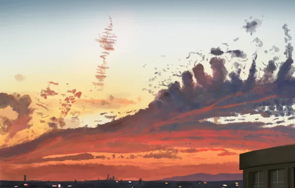 Картинка небо, закат, огни города, by Banishment