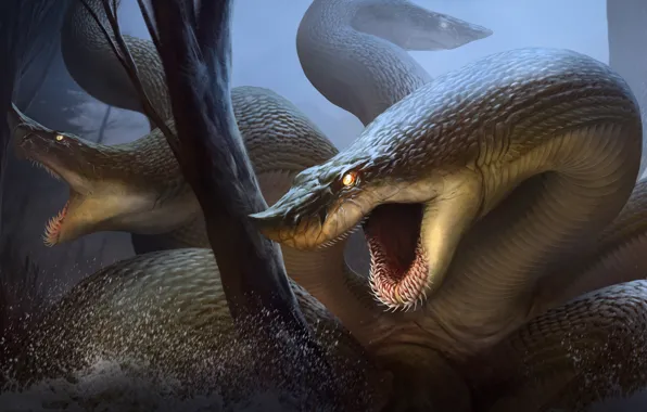 Картинка Hydra, Лернейская гидра, RJ Palmer, водяная змея, змееподобное чудовище с ядовитым дыханием, в древнегреческой мифологии …