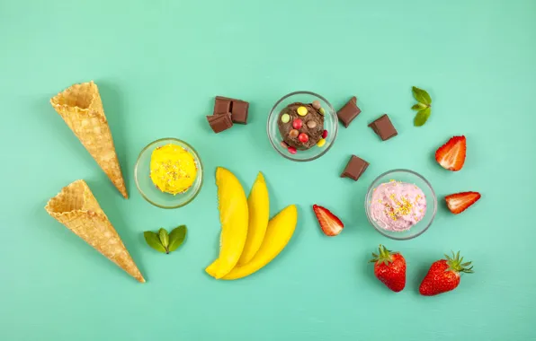 Картинка ягоды, фон, шоколад, мороженое, фрукты