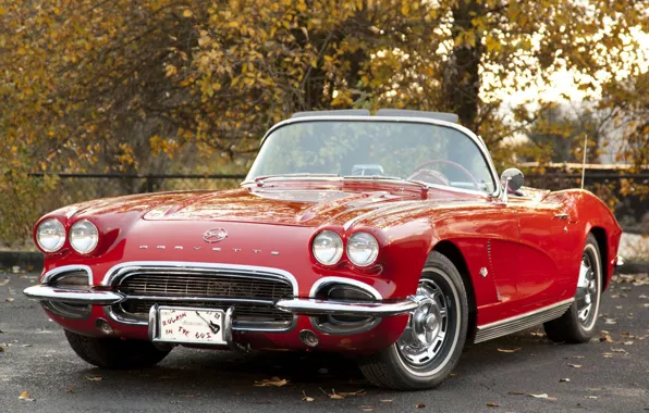 Картинка Corvette, Chevrolet, Red, 1962, Old car