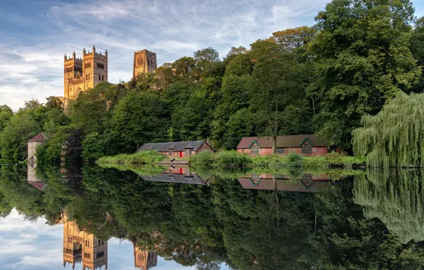 Картинка фото, Англия, Природа, Отражение, Деревья, Река, Дом, Durham city
