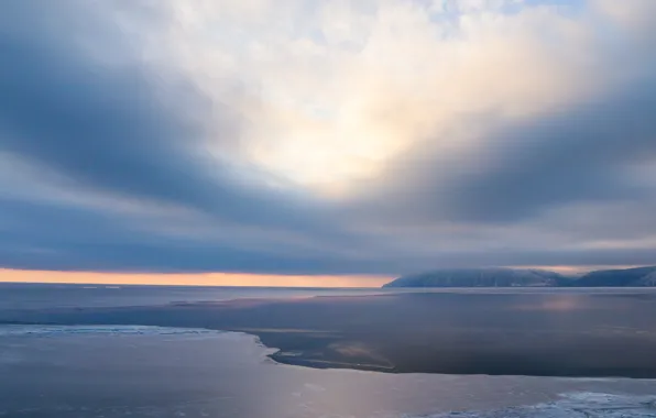 Картинка лед, зима, облака, Байкал, ice, winter, lake, Baikal, Евгений Макаров
