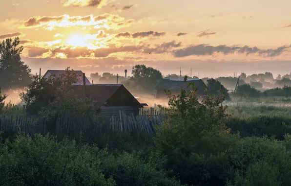 Картинка рассвет, утро, Ярославская область, русская деревня, Савинское, Andrey Gubanov
