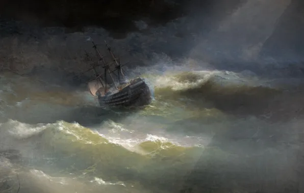 Картинка картина, морской пейзаж, Иван Айвазовский, 1892, Корабль Императрица Мария во время шторма