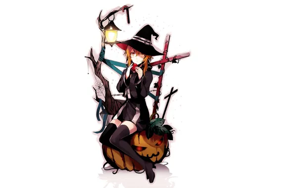 Картинка девушка, фон, шляпа, ведьма, хеллоуин