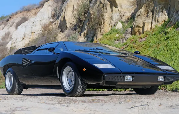Картинка чёрный, Lamborghini, вентиляция, суперкар, V12, Countach, 1975, воздухозаборники, среднемоторный, LP400, 4 л., Periscopio