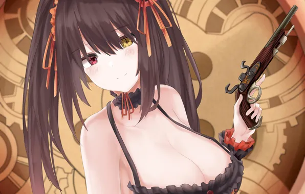 Картинка girl, sexy, cleavage, long hair, boobs, anime, beautiful, red eyes, pretty, brunette, erotic, breasts, attractive, …