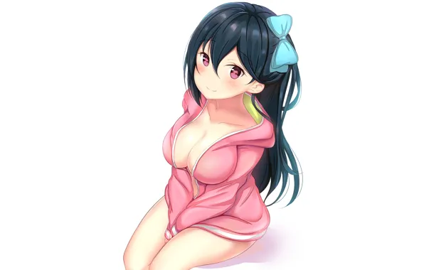 Картинка girl, sexy, cleavage, long hair, boobs, anime, beautiful, pretty, brunette, breasts, attractive, handsome, hoodie, pink …