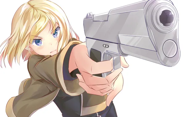 Картинка девушка, пистолет, блондинка