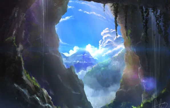Картинка небо, горы, природа, пещера