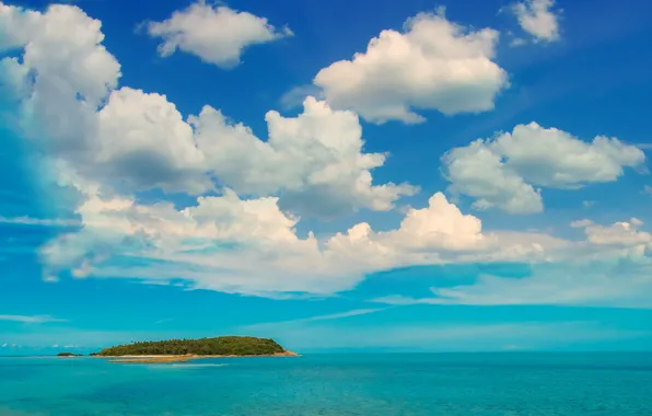 Картинка облака, океан, остров, лазурь