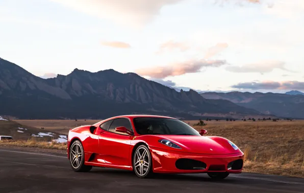 Картинка горы, красный, суперкар, Ferrari F430, спорткар