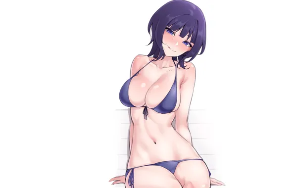 Картинка girl, hot, sexy, Anime, pretty, purple, bikini, shy, shirt hair