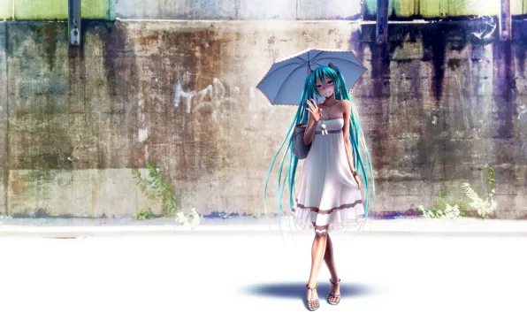 Картинка солнце, зонтик, платье, hatsune miku, wokada