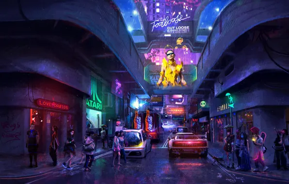 Картинка sci-fi, neon, cyberpunk, dystopia, artwork, hong kong