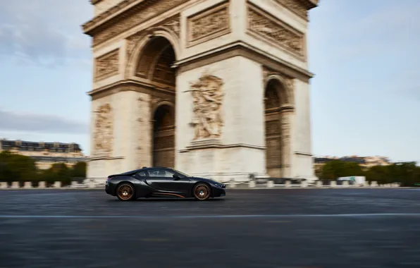 Картинка Франция, Париж, скорость, BMW, Coupe, Триумфальная арка, BMW i8, 2019, Ultimate Sophisto Edition