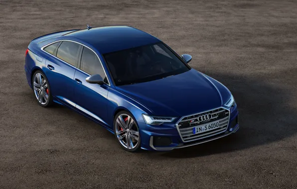 Картинка асфальт, синий, фон, Audi, седан, Audi A6, 2019, Audi S6