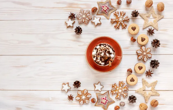 Картинка узор, рождество, печенье, композиция, горячий шоколад, зефир, пряники, Ellygri