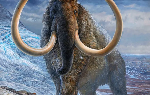Картинка Слон, Арт, Мамонт, Mammoth, Бивни, Древние животные, Вымершие животные