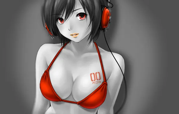 Картинка red, girl, vocaloid, anime, headphones, meiko