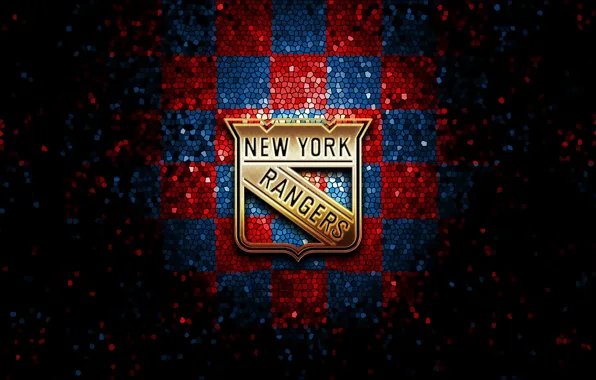 Картинка wallpaper, sport, logo, NHL, hockey, glitter, checkered, New York Rangers