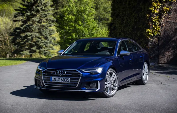Картинка Audi, седан, тёмно-синий, Audi A6, четырёхдверный, 2019, Audi S6