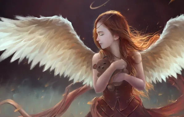 Картинка девушка, крылья, angel, обнимать