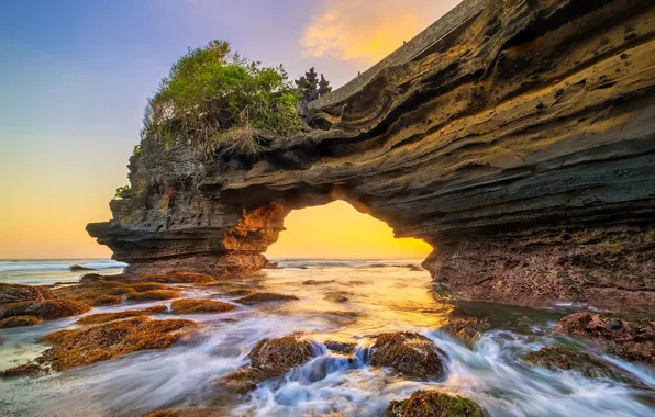Картинка скала, Индонезия, арка, остров Бали, Танах Лот