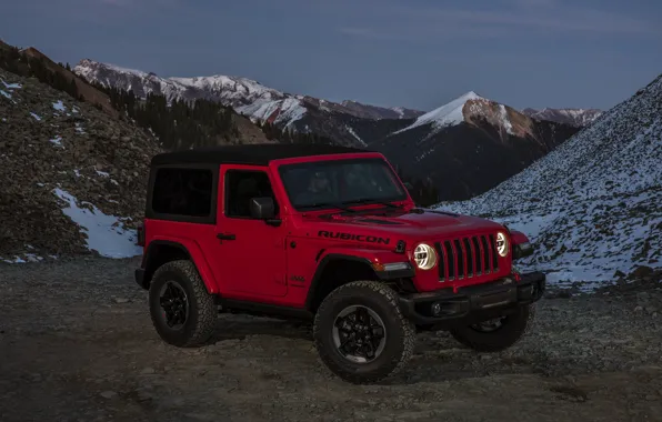 Картинка снег, красный, вершины, 2018, Jeep, перевал, Wrangler Rubicon