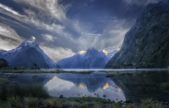 Картинка вода, пейзаж, горы, природа, Новая Зеландия