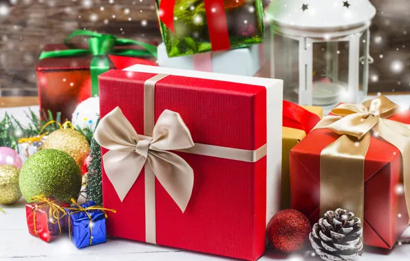Картинка украшения, шары, Новый Год, Рождество, подарки, Christmas, balls, wood, New Year, decoration, gift box, Merry