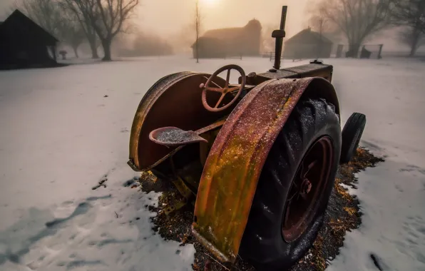Картинка зима, снег, трактор